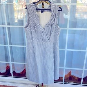 Ruffled navy seersucker dress